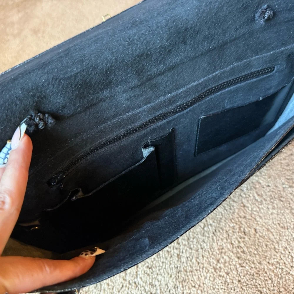 Vintage Frank Saliba Black Leather Briefcase with Gold Hardware